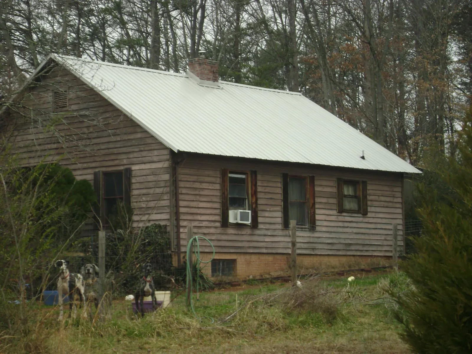 White metal roof on an old wood sided farmhouse, from a Asphalt Shingle Roof Repair job in Culloden